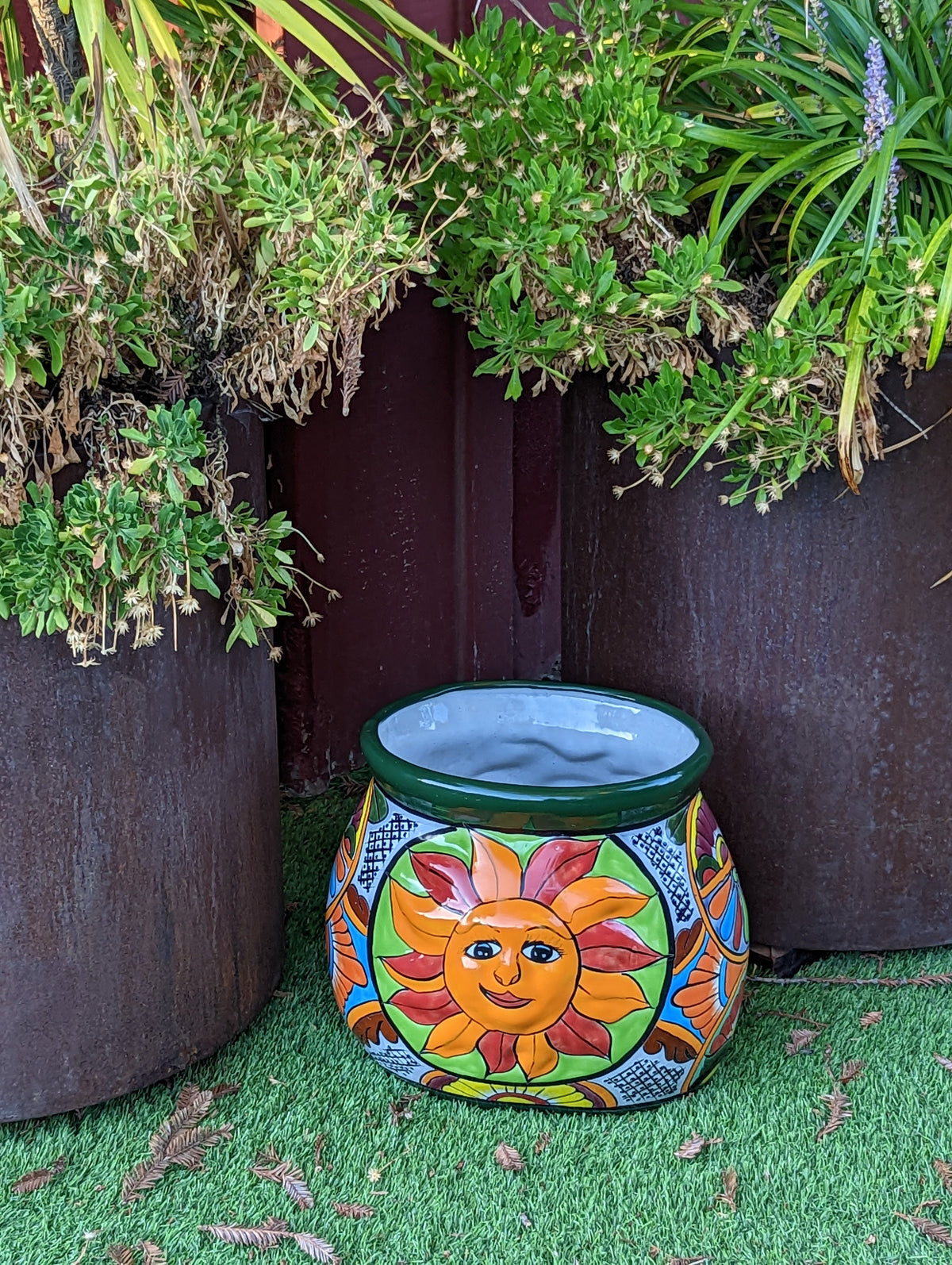 Colorful 11.5" Oval Mexican Sun Flower Planter, Talavera Planter, Handmade Ceramic Pot, Mexican Garden Decor, Outdoor Garden Pot