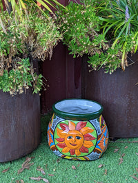 Colorful 11.5" Oval Mexican Sun Flower Planter, Talavera Planter, Handmade Ceramic Pot, Mexican Garden Decor, Outdoor Garden Pot