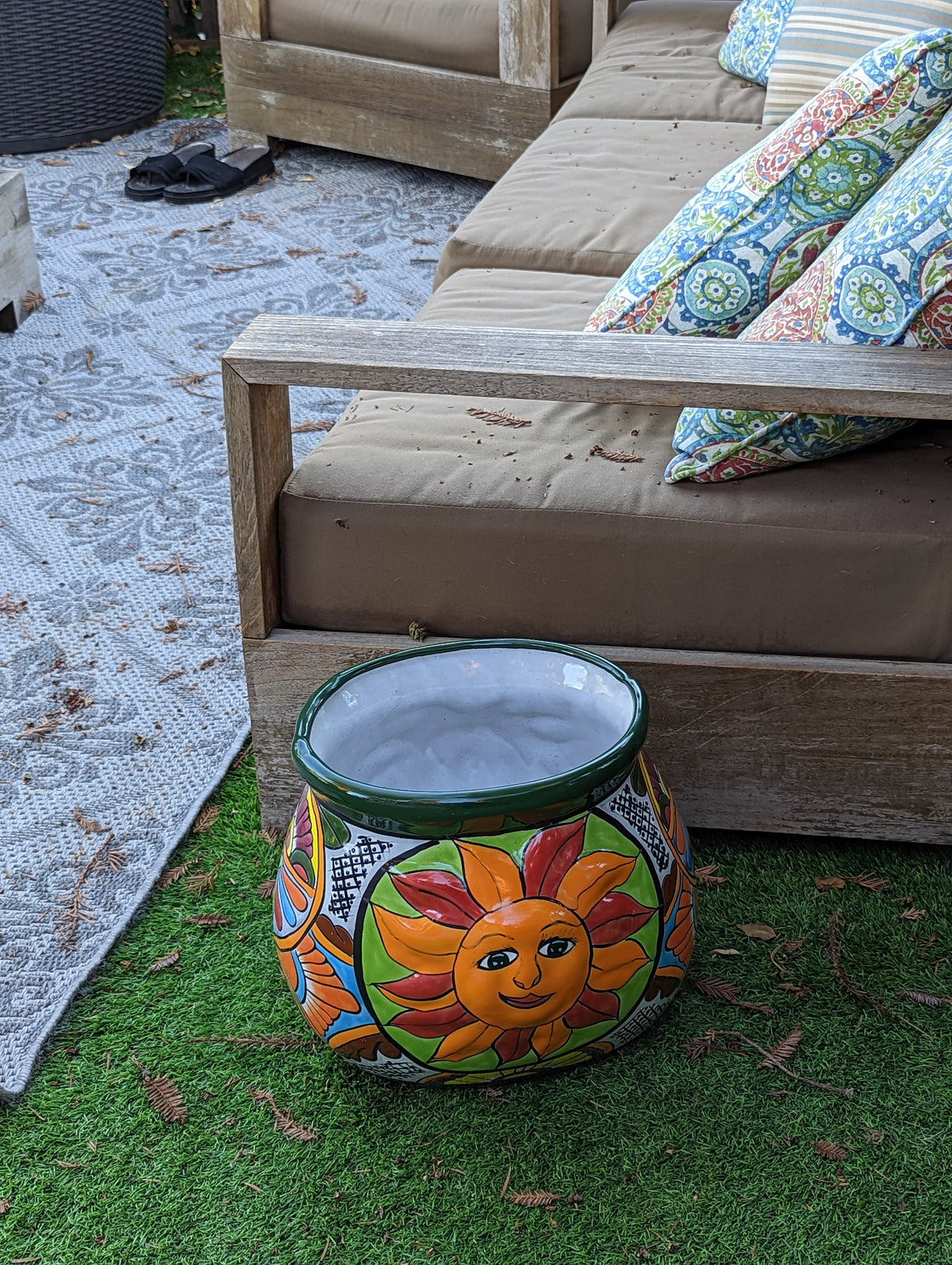 Colorful 11.5" Oval Mexican Sun Flower Planter, Talavera Planter, Handmade Ceramic Pot, Mexican Garden Decor, Outdoor Garden Pot