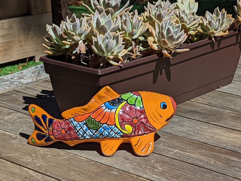 Ceramic Koi Fish, Talavera Pottery, Handmade in Mexico, Fish Figurine Home Decor, Garden or Porch Decor, Yard Art, Gift for Fish Lovers