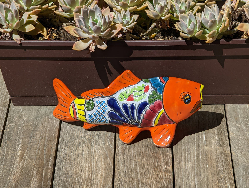 Ceramic Koi Fish, Talavera Pottery, Handmade in Mexico, Fish Figurine Home Decor, Garden or Porch Decor, Fish Yard Art, Gift for Fish Lovers