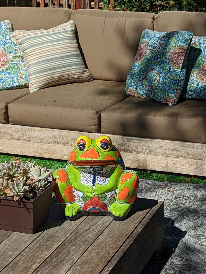 Frog Flower Pot, Colorful Ceramic Planter, Talavera Pottery, Indoor Outdoor Planter, Talavera Pot, Mexican Planter, Handmade Frog Pot, Large