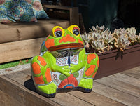 Frog Flower Pot, Colorful Ceramic Planter, Talavera Pottery, Indoor Outdoor Planter, Talavera Pot, Mexican Planter, Handmade Frog Pot, Large