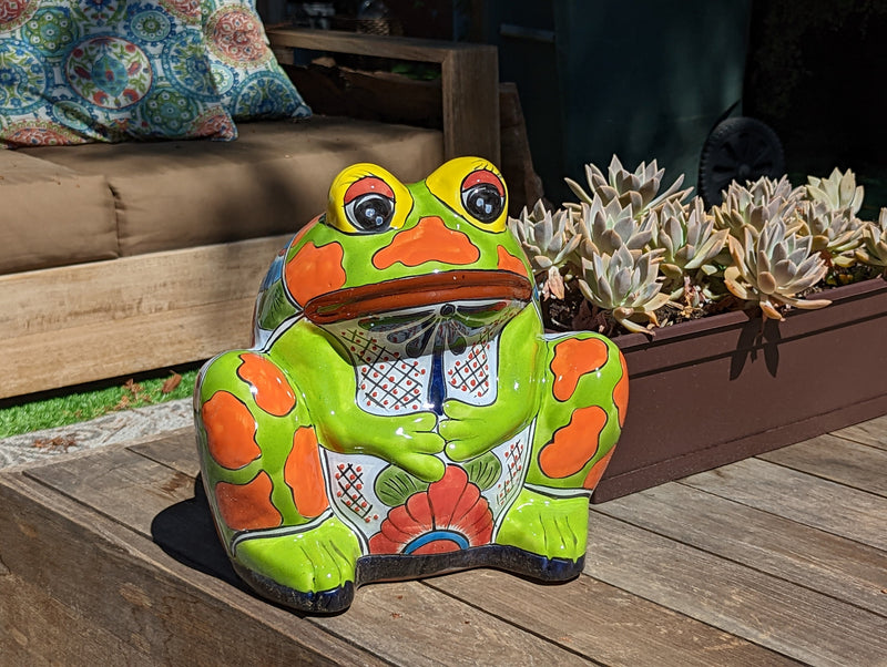 Frog Flower Pot, Colorful Ceramic Planter, Talavera Pottery, Indoor Outdoor Planter, Talavera Pot, Mexican Planter, Handmade Frog Pot, Large