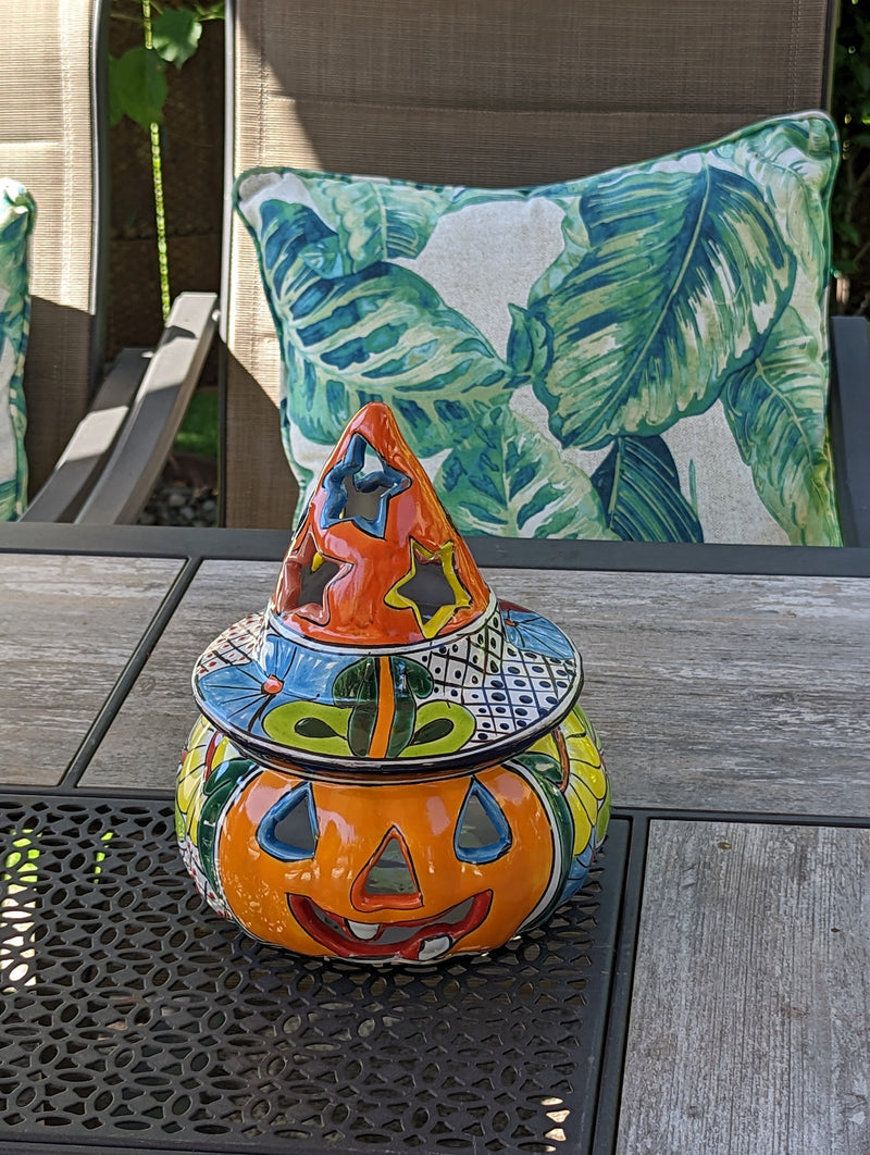 Pumpkin Halloween Talavera Pottery, Decorative Pumpkin, Handmade Mexican Talavera Art, Fall Garden Decor, Talavera Halloween Decor, Small