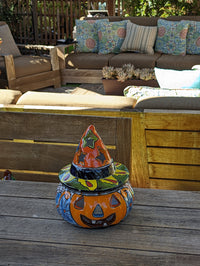 Pumpkin Halloween Talavera Pottery, Decorative Pumpkin, Handmade Mexican Talavera Art, Fall Garden Decor, Talavera Halloween Decor, Small