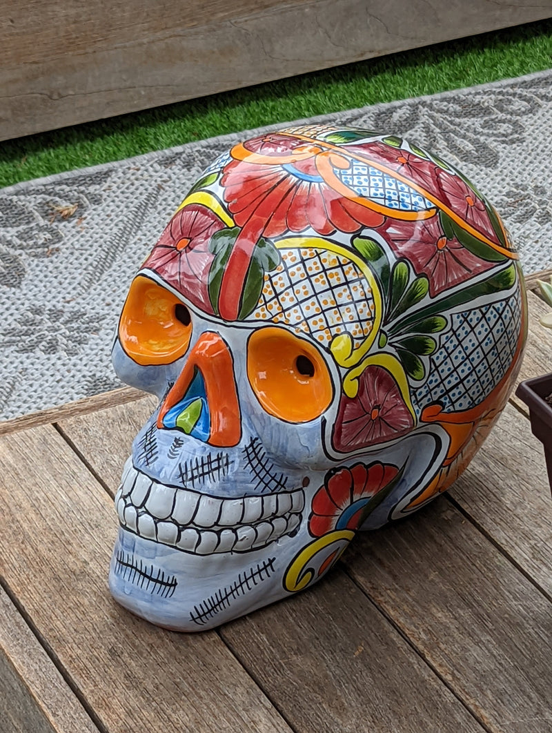 Colorful Skull Decor, Talavera Pottery, Ceramic Skull Art, Decorative Skull Head, Day of the Dead, Largest Size, Halloween Party Decoration