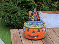 Pumpkin Halloween Decor, Indoor Halloween Party Decor or Outdoor Fall Garden Decor for Trick or Treat, Handmade Mexican Talavera Pottery