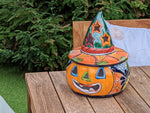 Pumpkin Halloween Decor, Indoor Halloween Party Decor or Outdoor Fall Garden Decor for Trick or Treat, Handmade Mexican Talavera Pottery