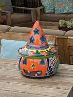 Pumpkin Halloween Decor, Indoor Halloween Party Decor or Outdoor Fall Garden Decor for Trick or Treat, Handmade Mexican Talavera Pottery