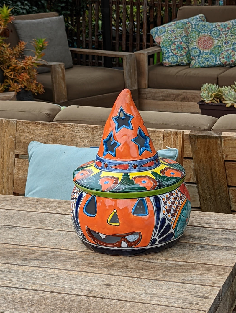 Pumpkin Halloween Decor, Indoor Halloween Party Decor or Outdoor Fall Garden Decor for Trick or Treat, Handmade Mexican Talavera Pottery