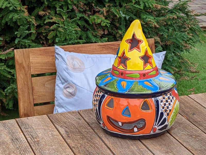 Pumpkin Halloween Decor, Indoor Halloween Party Decor or Outdoor Fall Garden Decor for Trick or Treat, Handmade Mexican Talavera Pottery