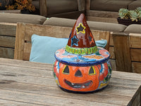 Pumpkin Halloween Decor, Indoor Halloween Party Decor or Outdoor Fall Garden Decor for Trick or Treat, Handmade Mexican Talavera Pottery