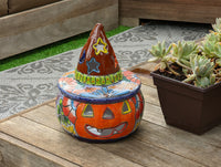 Pumpkin Halloween Decor, Indoor Halloween Party Decor or Outdoor Fall Garden Decor for Trick or Treat, Handmade Mexican Talavera Pottery