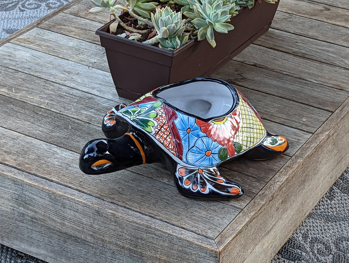 Mexican Turtle Planter, Planter Pot Outdoor Indoor, Talavera Pottery, Handmade Mexican Garden Decor, Yard Decor, Garden Planter, Home Decor