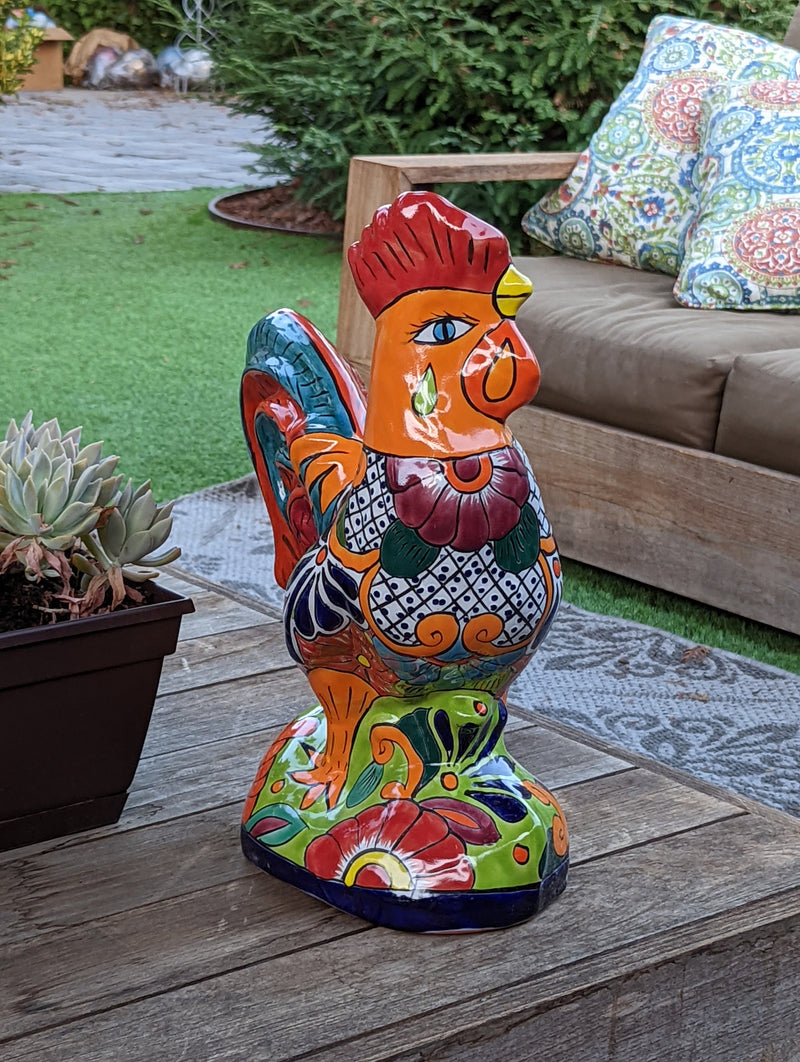 Rooster Statue Kitchen Decor, Talavera Pottery, Mexican Home Decor, Handmade Rooster Figurine, Indoor Outdoor, Large Decorative Rooster