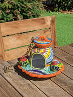 Ceramic Bird Feeder, Talavera Pottery, Decorative Outdoor Hanging Feeder Station w Chain, Handmade Mexican Pottery, Attract Wild Birds