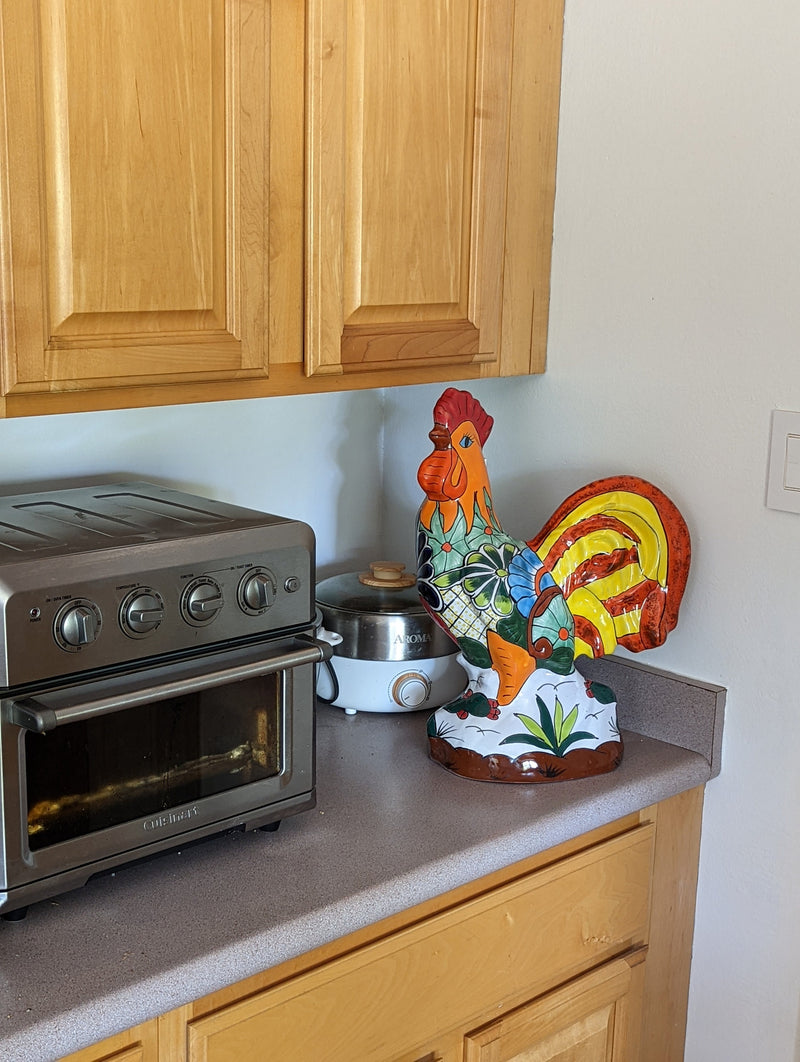 Rooster Statue Kitchen Decor, Talavera Pottery, Mexican Home Decor, Handmade Rooster Figurine, Indoor Outdoor, Large Decorative Rooster