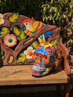 Halloween Decor, Ceramic Skull Art, Talavera Pottery, Porch or Party or Table Decor for Halloween, Day of the Dead, Largest Size 12" Tall