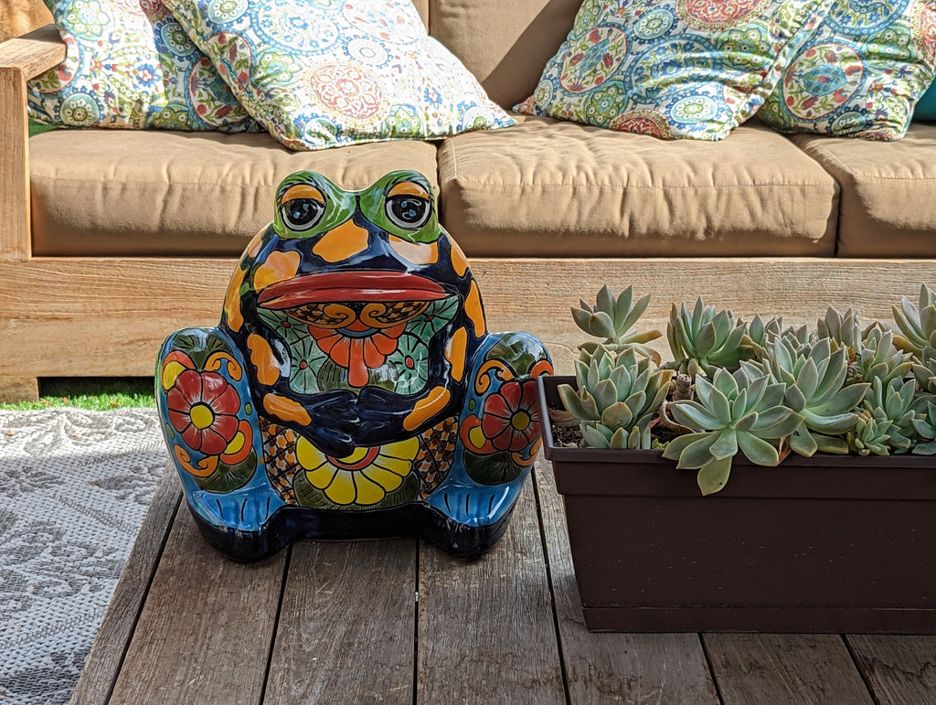 Frog Flower Pot, Colorful Ceramic Planter, Talavera Pottery, Indoor Outdoor Planter, Talavera Pot, Mexican Planter, Handmade Frog Pot, Large