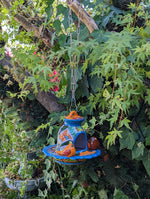 Ceramic Bird Feeder, Talavera Pottery, Decorative Outdoor Hanging Feeder Station w Chain, Handmade Mexican Pottery, Attract Wild Birds