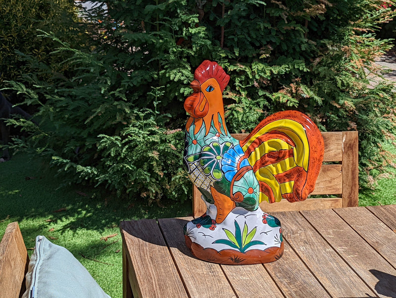 Rooster Statue Kitchen Decor, Talavera Pottery, Mexican Home Decor, Handmade Rooster Figurine, Indoor Outdoor, Large Decorative Rooster