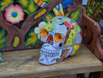 Halloween Decor, Ceramic Skull Art, Talavera Pottery, Porch or Party or Table Decor for Halloween, Day of the Dead, Largest Size 12" Tall