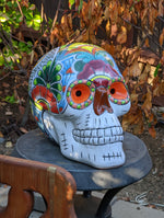 Halloween Decor, Ceramic Skull Art, Talavera Pottery, Porch or Party or Table Decor for Halloween, Day of the Dead, Largest Size 12" Tall