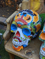 Halloween Decor, Ceramic Skull Art, Talavera Pottery, Porch or Party or Table Decor for Halloween, Day of the Dead, Largest Size 12" Tall