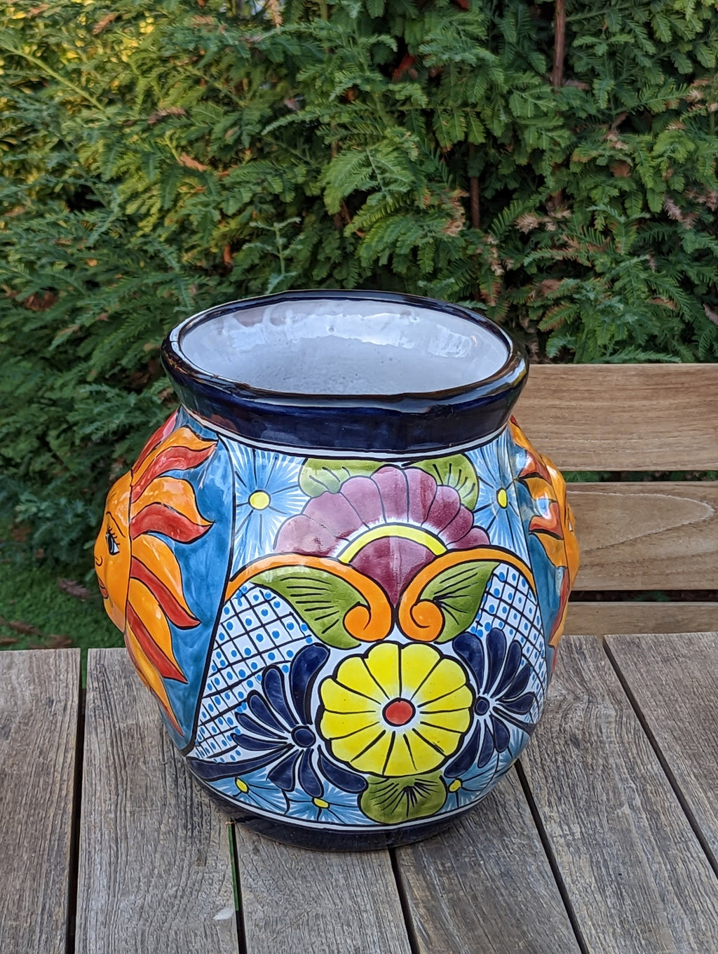 Colorful 11.5" Oval Mexican Sun Flower Planter, Talavera Planter, Handmade Ceramic Pot, Mexican Garden Decor, Outdoor Garden Pot