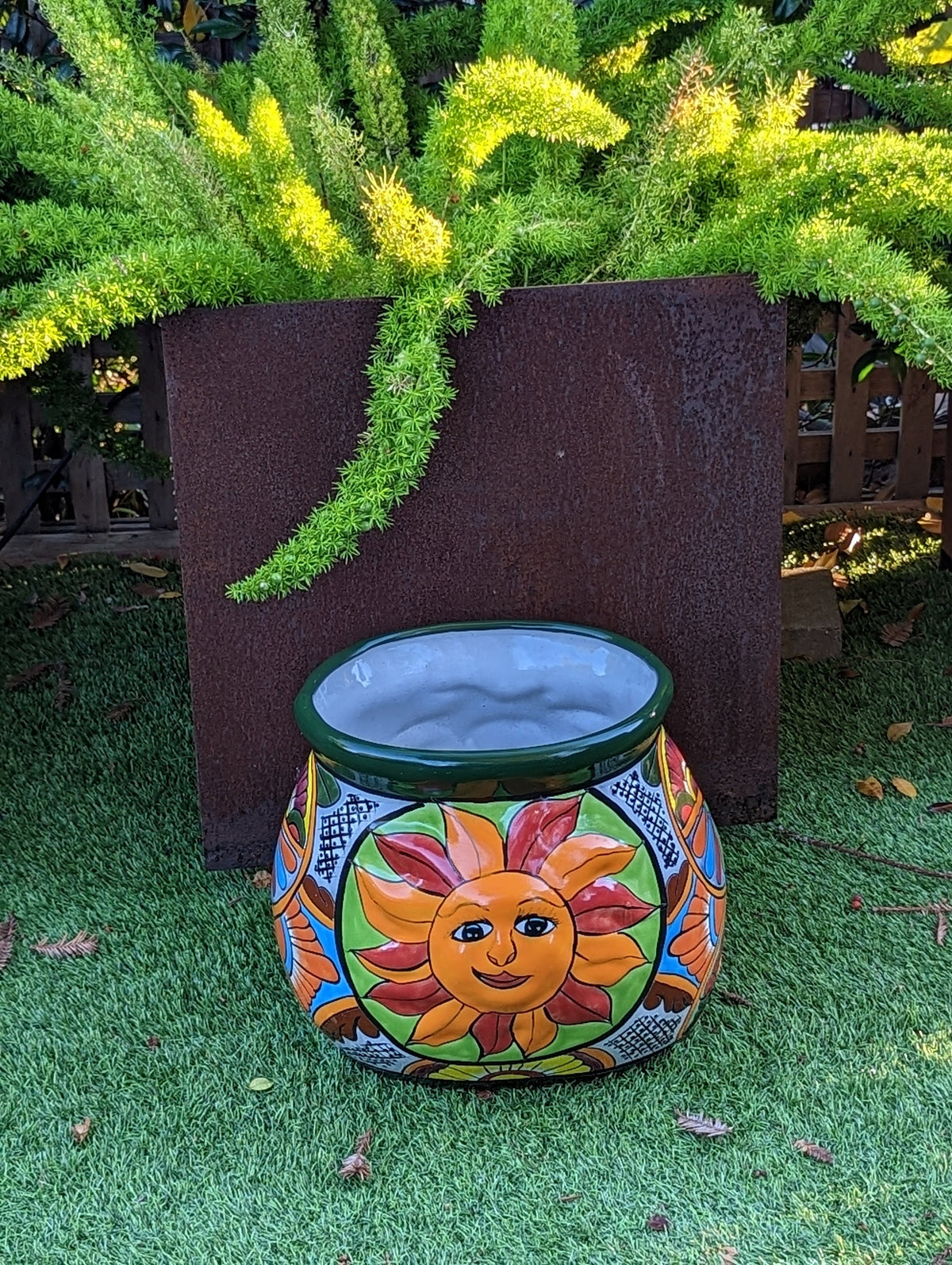 Colorful 11.5" Oval Mexican Sun Flower Planter, Talavera Planter, Handmade Ceramic Pot, Mexican Garden Decor, Outdoor Garden Pot