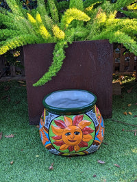 Colorful 11.5" Oval Mexican Sun Flower Planter, Talavera Planter, Handmade Ceramic Pot, Mexican Garden Decor, Outdoor Garden Pot