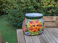 Colorful 11.5" Oval Mexican Sun Flower Planter, Talavera Planter, Handmade Ceramic Pot, Mexican Garden Decor, Outdoor Garden Pot