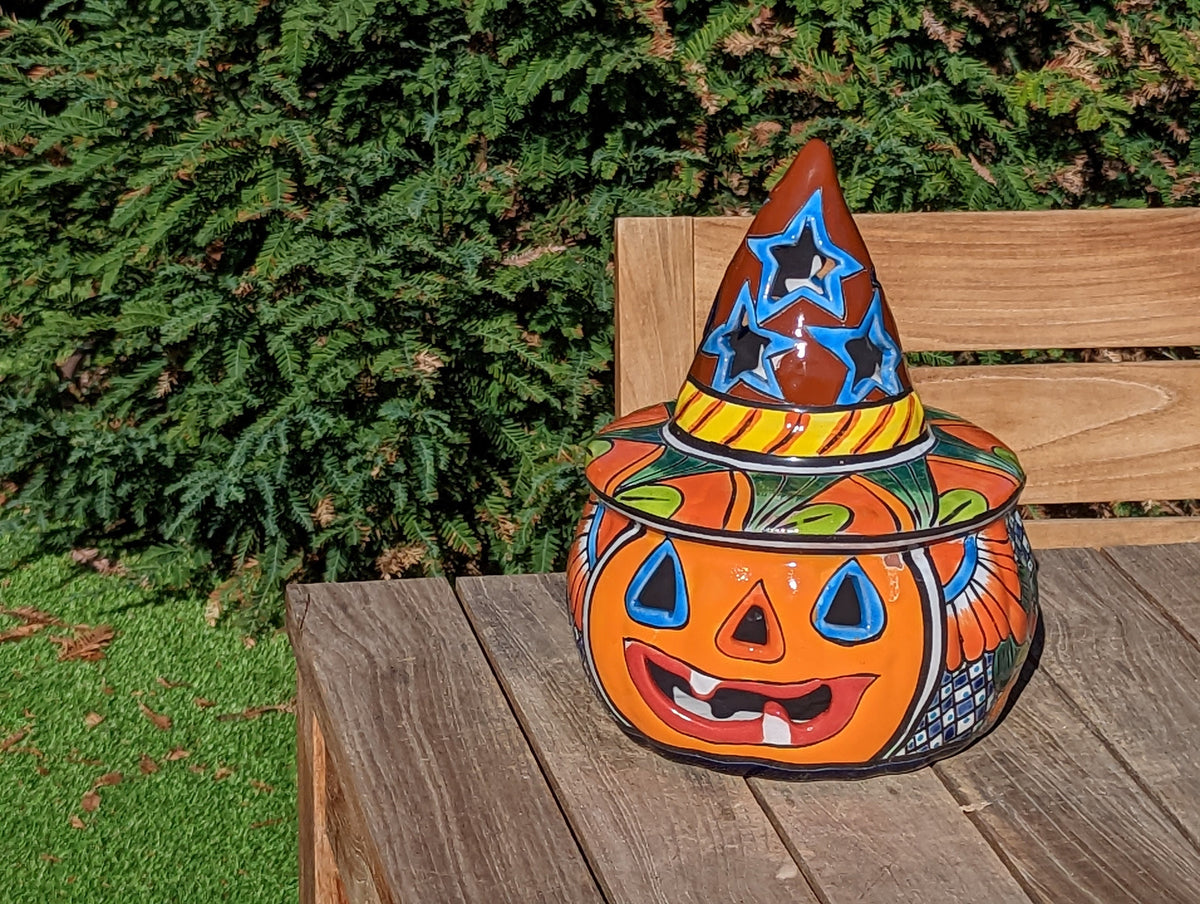 Pumpkin Halloween Talavera Pottery, Decorative Pumpkin, Handmade Mexican Talavera Art, Fall Garden Decor, Talavera Halloween Decor, Large