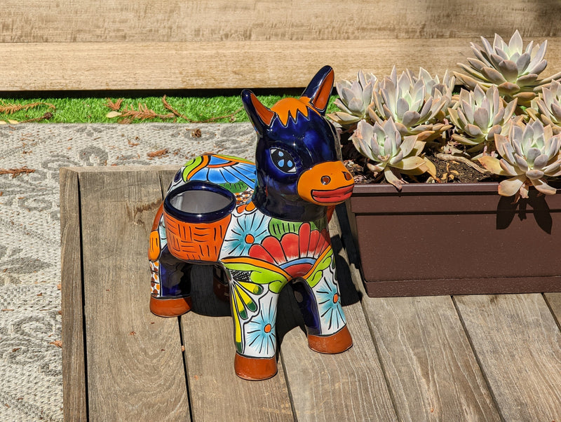 Cute Donkey Planter, Talavera Pottery, Planter Pot Decoration for Indoor Outdoor Home Decor, Handmade Mexican Burro Flower Pot