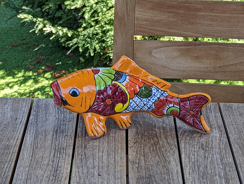 Ceramic Koi Fish, Talavera Pottery, Handmade in Mexico, Fish Figurine Home Decor, Garden or Porch Decor, Yard Art, Gift for Fish Lovers