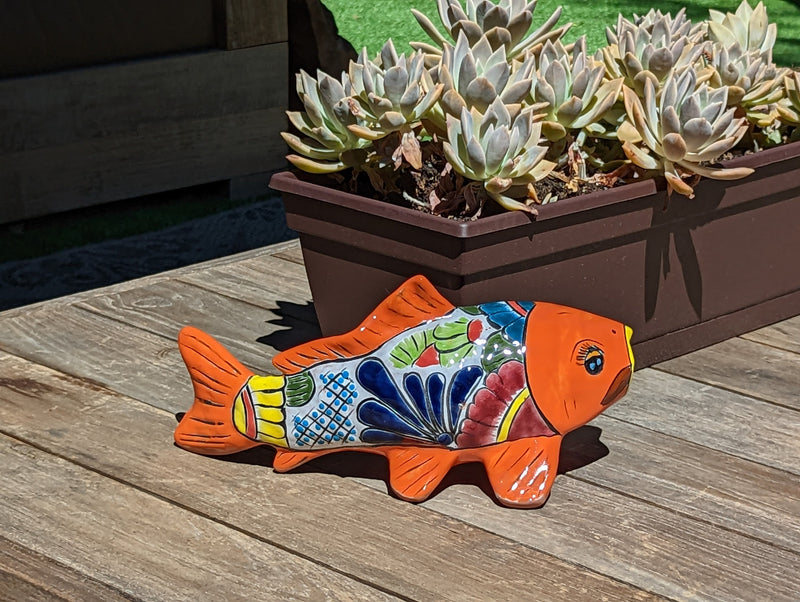 Ceramic Koi Fish, Talavera Pottery, Handmade in Mexico, Fish Figurine Home Decor, Garden or Porch Decor, Fish Yard Art, Gift for Fish Lovers