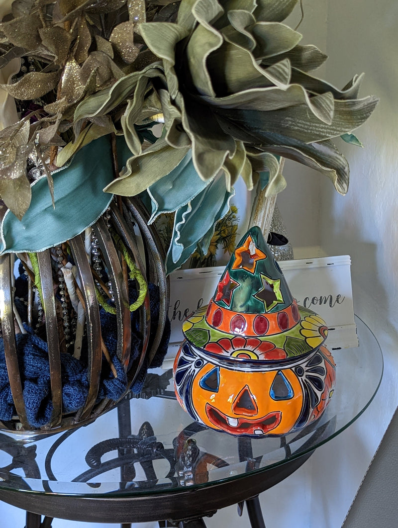 Pumpkin Halloween Talavera Pottery, Decorative Pumpkin, Handmade Mexican Talavera Art, Fall Garden Decor, Talavera Halloween Decor, Small