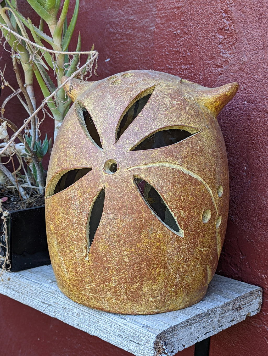 Owl Decor, Handmade Mexican Pottery, Garden Decor, Clay Owl, Porch Decor, Owl Sculpture - Butterscotch