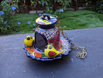 Ceramic Bird Feeder, Talavera Pottery, Decorative Outdoor Hanging Feeder Station w Chain, Handmade Mexican Pottery, Attract Wild Birds