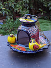 Ceramic Bird Feeder, Talavera Pottery, Decorative Outdoor Hanging Feeder Station w Chain, Handmade Mexican Pottery, Attract Wild Birds