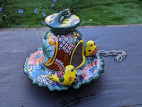Ceramic Bird Feeder, Talavera Pottery, Decorative Outdoor Hanging Feeder Station w Chain, Handmade Mexican Pottery, Attract Wild Birds