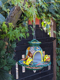 Ceramic Bird Feeder, Talavera Pottery, Decorative Outdoor Hanging Feeder Station w Chain, Handmade Mexican Pottery, Attract Wild Birds