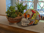 Halloween Decor, Ceramic Skull Art, Talavera Pottery, Porch or Party or Table Decor for Halloween, Day of the Dead, Largest Size 12" Tall