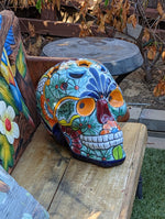 Halloween Decor, Ceramic Skull Art, Talavera Pottery, Porch or Party or Table Decor for Halloween, Day of the Dead, Largest Size 12" Tall