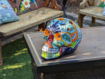 Halloween Decor, Ceramic Skull Art, Talavera Pottery, Porch or Party or Table Decor for Halloween, Day of the Dead, Largest Size 12" Tall