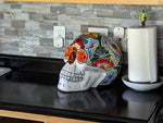 Halloween Decor, Ceramic Skull Art, Talavera Pottery, Porch or Party or Table Decor for Halloween, Day of the Dead, Largest Size 12" Tall