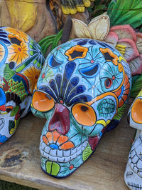 Halloween Decor, Ceramic Skull Art, Talavera Pottery, Porch or Party or Table Decor for Halloween, Day of the Dead, Largest Size 12" Tall