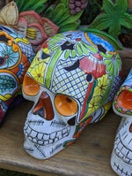 Halloween Decor, Ceramic Skull Art, Talavera Pottery, Porch or Party or Table Decor for Halloween, Day of the Dead, Largest Size 12" Tall