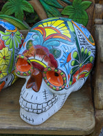 Halloween Decor, Ceramic Skull Art, Talavera Pottery, Porch or Party or Table Decor for Halloween, Day of the Dead, Largest Size 12" Tall